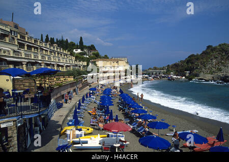 Italy, Sicily, Mazzaro, beach, sunshades, Stock Photo