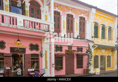 Restored Sino portuguese architecture on Soi Romanee in old Phuket Town, Thailand Stock Photo