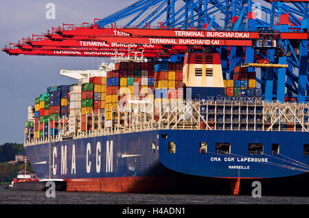 Containership in the Hamburg-Altenwerder container terminal Stock Photo ...
