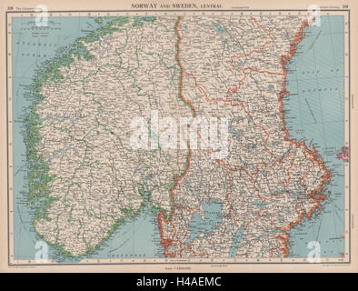 SCANDINAVIA. Norway and Sweden, Central. Railways. BARTHOLOMEW 1944 old map Stock Photo