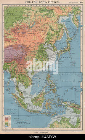 THE FAR EAST PHYSICAL. East Asia East Indies. BARTHOLOMEW 1944 old vintage map Stock Photo