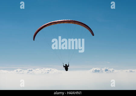 Paraglider, above the clouds, aviation, Paragliding, blue sky, inversion, Bassano, Veneto, Italy Stock Photo