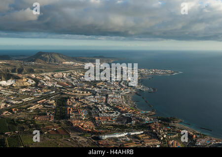 Tenerife, Playa de las Americas, San Eugenio, Costa Adeje, Playa de Fanabe, Playa de Torviscas, aerial picture, beach, the Atlantic, sea, promenade, hotels, block of apartments, province Santa Cruz de Tenerife, Canary Islands, Spain Stock Photo