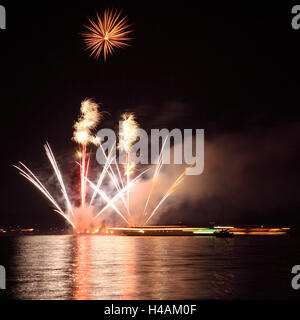 Berlin, Wannsee, beach swimming area, fireworks, Stock Photo