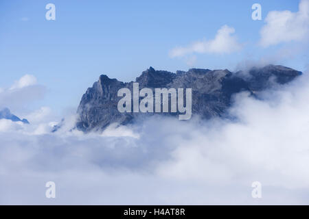 Mountaintop, nebulous clouds, Stock Photo