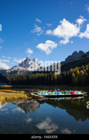 Europe, Italy, Misurina lake, in the back Tre Cime di Lavaredo Stock Photo