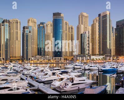Yachts in the harbour of Dubai Marina, high rises, Dubai, United Arab Emirates Stock Photo