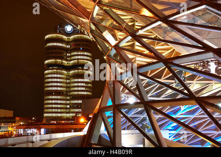 BMW Welt, at night, illuminated Stock Photo