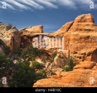 Double O Arch, Devils Garden, Arches National Park, Utah, USA Stock Photo