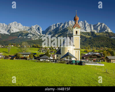 Church in Going, Wilder Kaiser (Wild Kaisr mountain), Tyrol, Austria Stock Photo