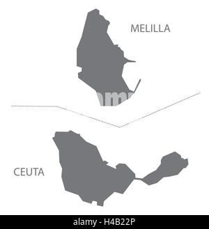 Melilla and Ceuta Spain Map in grey Stock Vector