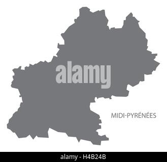 Midi-Pyrenees France Map grey Stock Vector