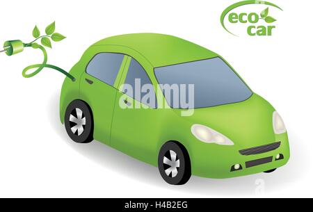 Eco Car Concept.Green car powered with alternative fuel.Environmental friendly energy. Eco car with eco icon logo. Stock Vector