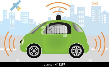 Intelligent controlled car, smart navigation.Automobile sensors use in self-driving cars .Autonomous self-driving driverless Car Stock Vector