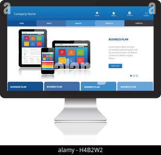 Responsive website template on Modern Computer.Computer monitor Stock Vector