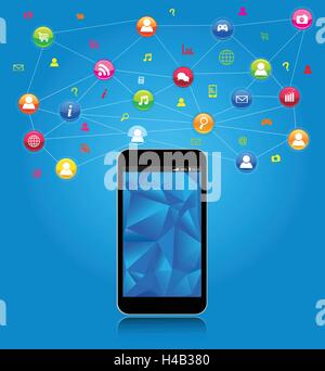 Social network and mobility concept. Cloud with Mobile phone and application icons Stock Vector