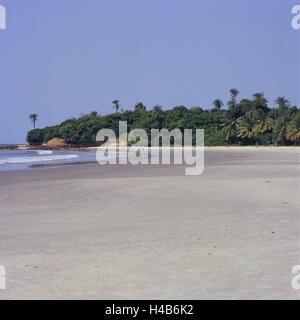 Senegal, to bass Casamance, Cap Skirring, beach, sea, Africa, West, Africa, lower Casamance, coast, coastal scenery, vegetation, wood, palms, sandy beach, Sand, stroller, Stock Photo