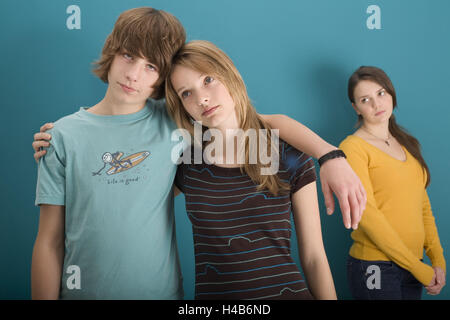 teenager, couple, girl, look, sad, jealous, Stock Photo