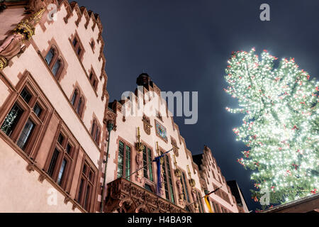 Germany, Hesse, Frankfurt on the Main, Römer with Christmas fair at dusk Stock Photo