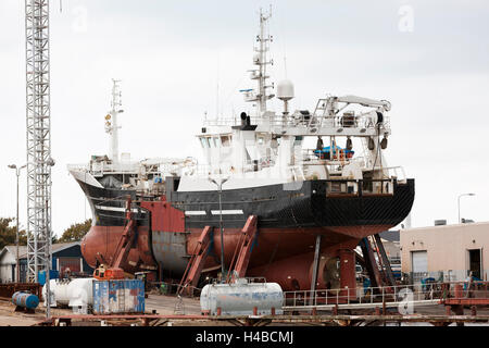 Fishing ship in the harbour of Skågen, Denmark Stock Photo