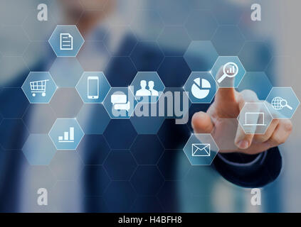 Digital marketing consultant doing business on internet and social networks Stock Photo