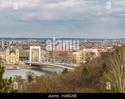 Elisabeth Bridge, Erzsébet HÝd, view from Gellért Hill on district Pest, Budapest, Hungary, Europe Stock Photo