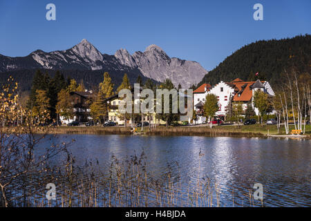 Austria, Tyrol, Seefelder Sattel (col), Seefeld, Wildsee in autumn against Große Ahrnspitze (mountain), Stock Photo