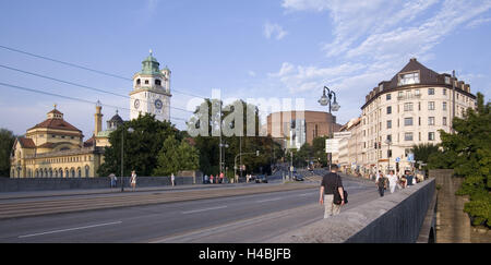 View from the Ludwig bridge on Gasteig and Müllersches Volksbad, Bavaria, Munich, Stock Photo