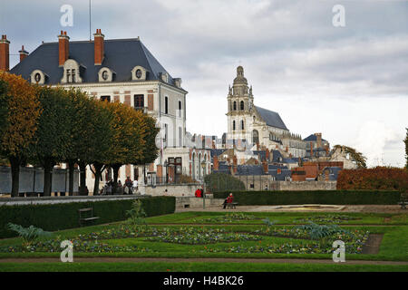 France, Loir-et-Cher, Blois, cathedral, park, people, Stock Photo