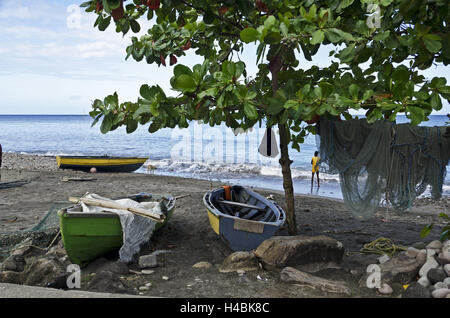 The Caribbean, Grenada, fishing boats on the beach, Stock Photo