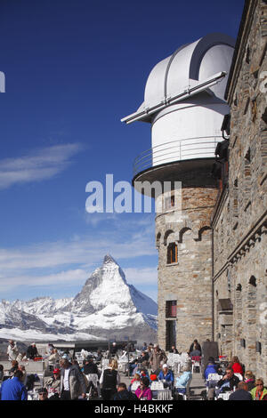 Switzerland, Valais, Zermatt, view from Gornergrat to the Kulm Hotel with Matterhorn, Stock Photo