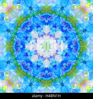 symmetric ornament mandala from flowers in blue and green tones Stock Photo