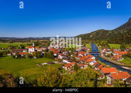 Germany, Bavaria, Upper Bavaria, Werdenfelser Land, region Zugspitze, view of Eschenlohe with Loisach Stock Photo