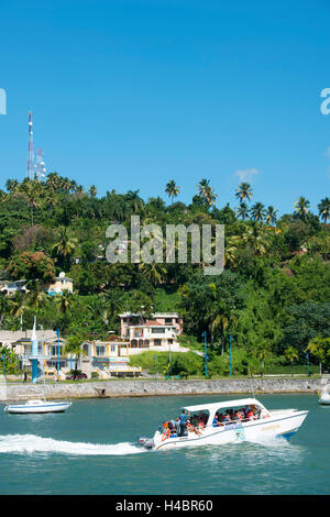 The Dominican Republic, peninsula Samana, Santa Barbara de Samana, the boot to the whale observation exits the harbour Stock Photo