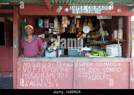 The Dominican Republic, the east, Bayahibe, Parque Nacional del Estonian, island Saona, island village Mano Juan, food store Stock Photo