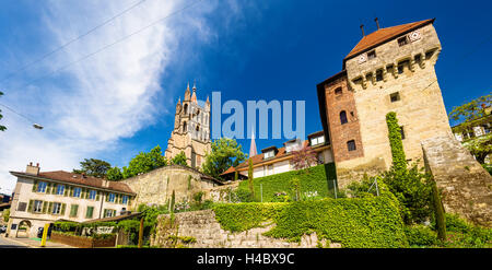 Old bishop's palace and Cathedral of Lausanne - Switzerland Stock Photo