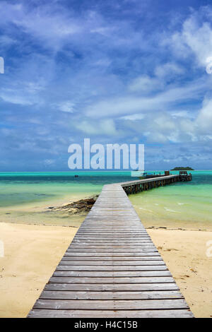 Wooden jetty, Carp Island, Republic of Palau, Micronesia, Pacific Ocean Stock Photo