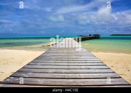 Wooden jetty, Carp Island, Republic of Palau, Micronesia, Pacific Ocean Stock Photo