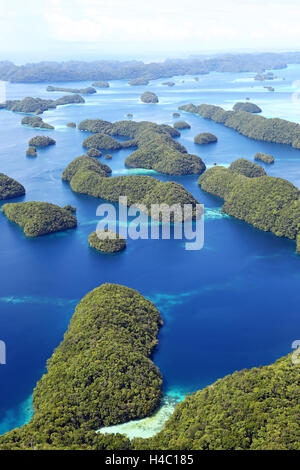 Aerial view of islands in the Archipelago of Palau, Republic of Palau, Micronesia, Pacific Ocean Stock Photo