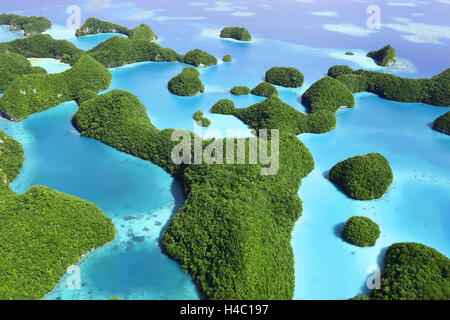 Aerial view of the archipelago of Seventy Islands, Republic of Palau, Micronesia, Pacific Ocean Stock Photo
