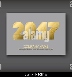 Cover Annual Report numbers 2017, modern design gold on gray background, year 2017 in thin lines striped minimalist, numbers wri Stock Vector