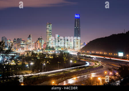 Skyline of Santiago de Chile with modern office buildings at financial district in Las Condes. Stock Photo