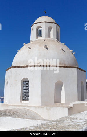 Agios Minas church in Fira town on Santorini Stock Photo