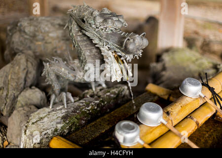 Dragon water fountain in a temple in Kyoto Stock Photo