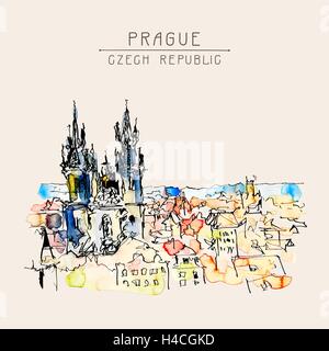 watercolor freehand sketch drawing of Prague Czech Republic top Stock Vector