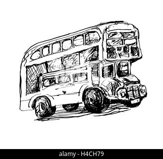 doodle black and white sketch drawing of London symbol - red bus Stock Vector