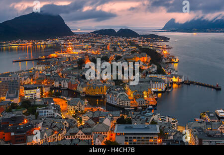 Alesund is a city and municipality in Møre og Romsdal on the west coast of Norway. Stock Photo