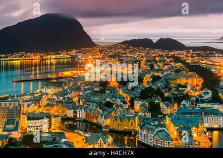 Alesund is a city and municipality in Møre og Romsdal on the west coast of Norway. Stock Photo