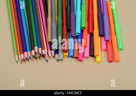 Colorful pencils and markers - art concept. Stock Photo