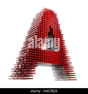 3D letter of a in red material fragments digitally in front of white Hntergrund Stock Photo